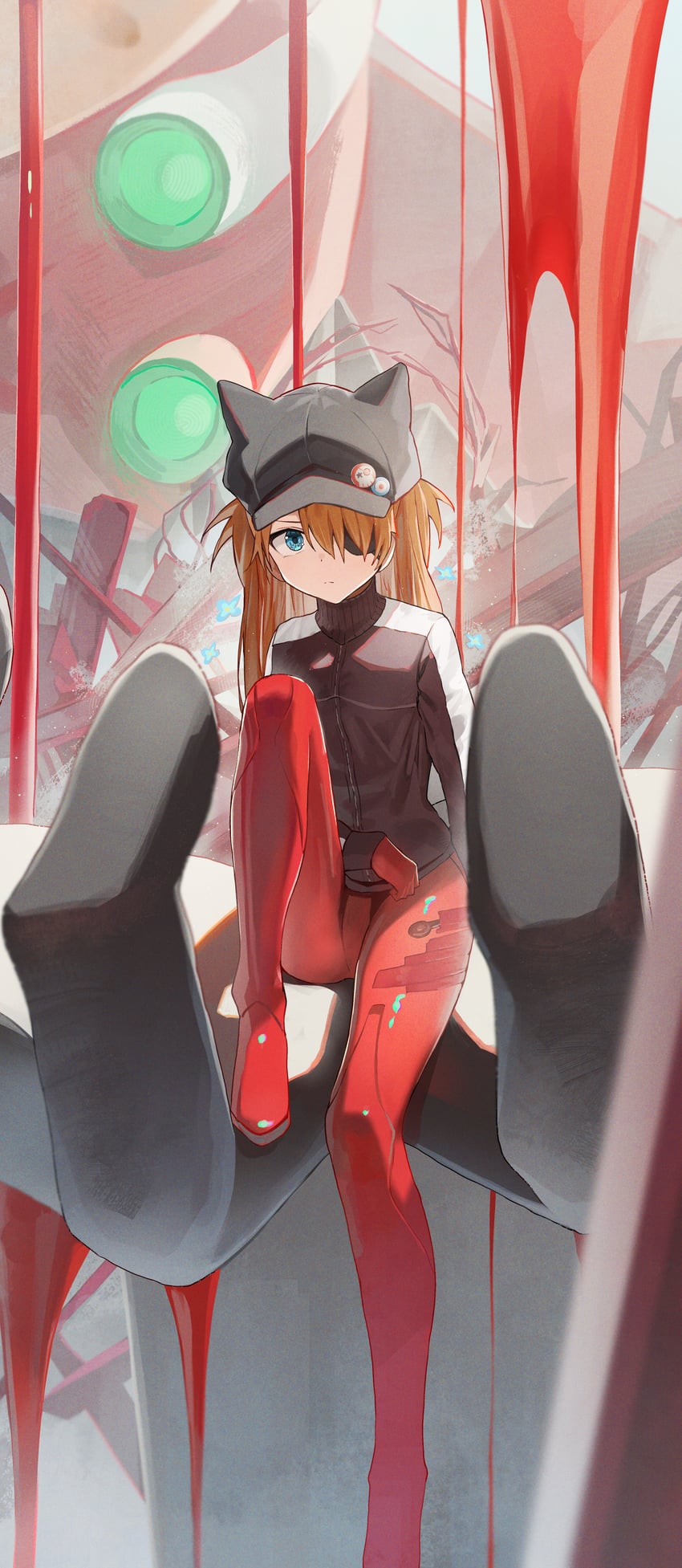 souryuu asuka langley and eva 02 (neon genesis evangelion and 2 more) drawn by hidulume