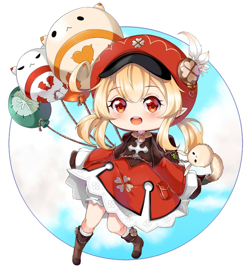klee, dodoco, and jumpy dumpty (genshin impact) drawn by candy_rimo