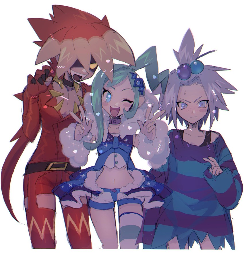 roxie, lisia, and ryuki (pokemon and 4 more) drawn by thxzmgn