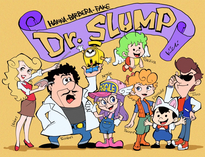 norimaki arale, norimaki gajira, norimaki senbei, yamabuki midori, kimidori akane, and 3 more (dr. slump and 1 more) drawn by kiichi