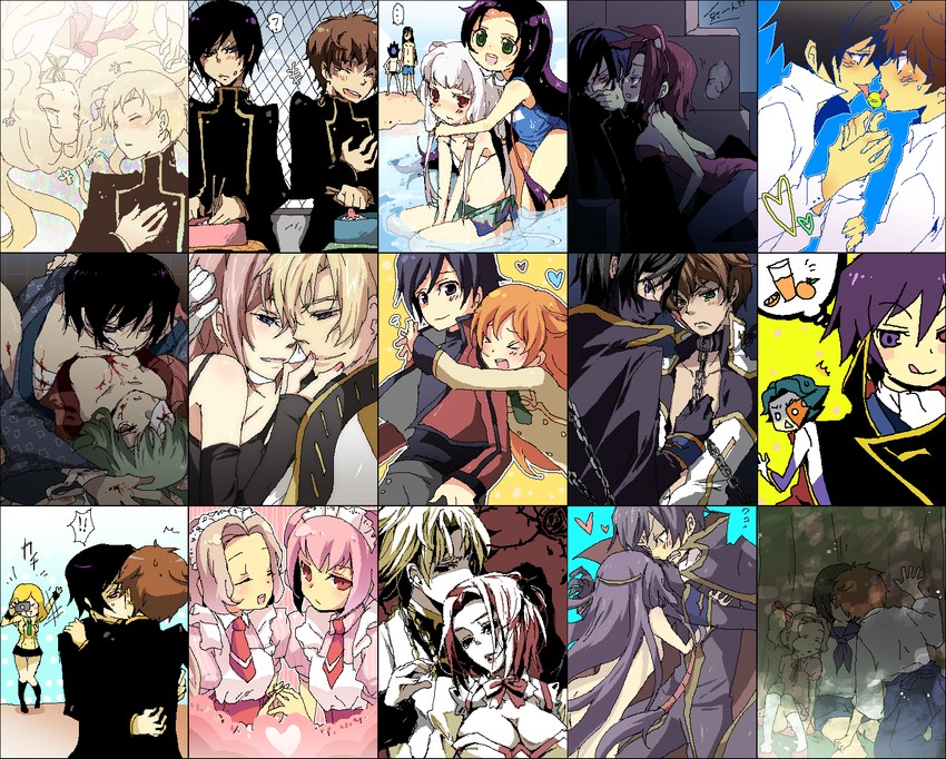 c.c., lelouch vi britannia, kouzuki kallen, kururugi suzaku, nunnally vi britannia, and 12 more (code geass) drawn by kl_(dgzonbi)