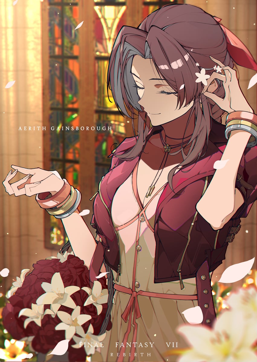 aerith gainsborough (final fantasy and 2 more) drawn by gugugu_official