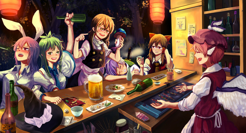 hakurei reimu, kirisame marisa, kochiya sanae, konpaku youmu, reisen udongein inaba, and 1 more (touhou) drawn by huang_gua
