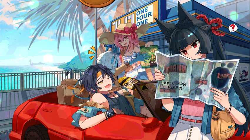 hoshimi miyabi, tsukishiro yanagi, eous, soukaku, and asaba harumasa (zenless zone zero) drawn by sshooooe