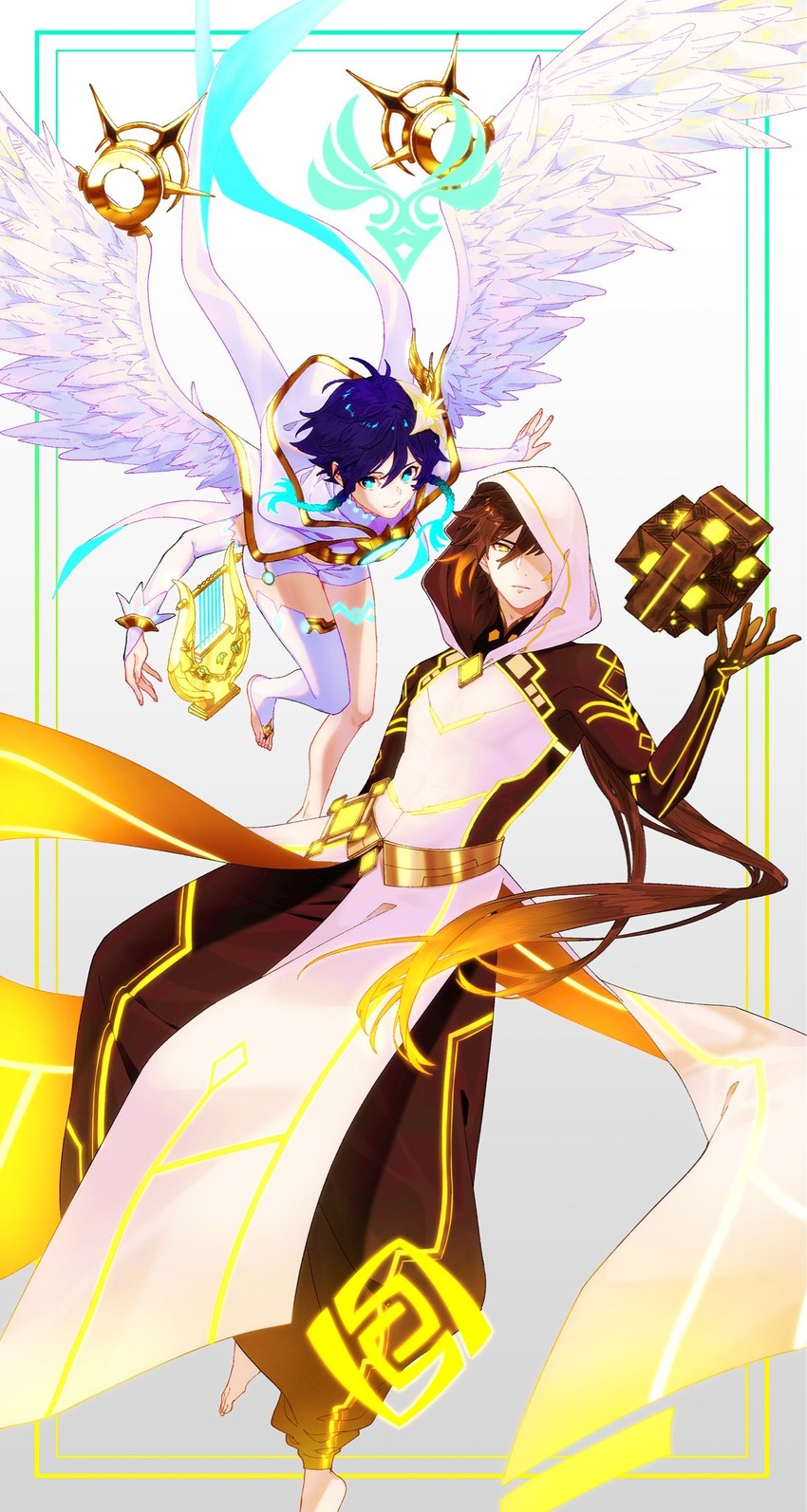 venti and zhongli (genshin impact) drawn by fuka_(hk_nemo)