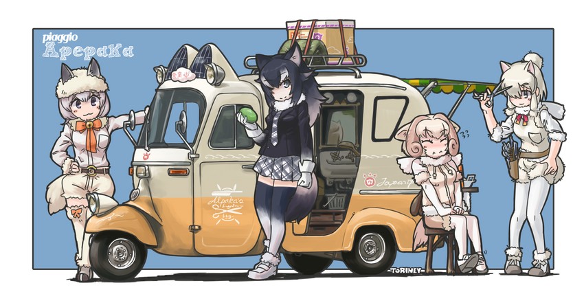 grey wolf, alpaca suri, sheep, and alpaca huacaya (kemono friends) drawn by toriny
