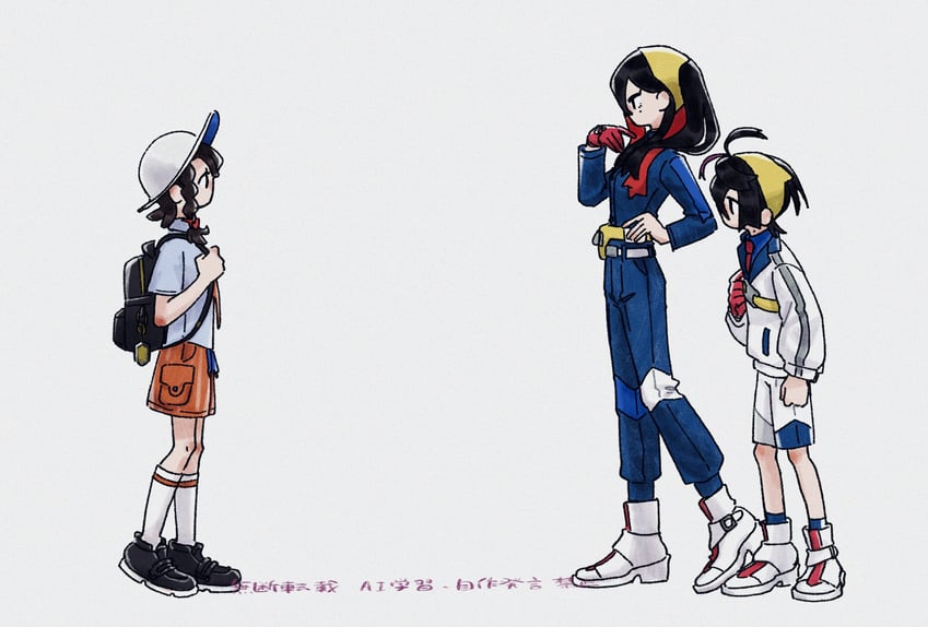 kieran, juliana, and carmine (pokemon and 1 more) drawn by zrrn_sss
