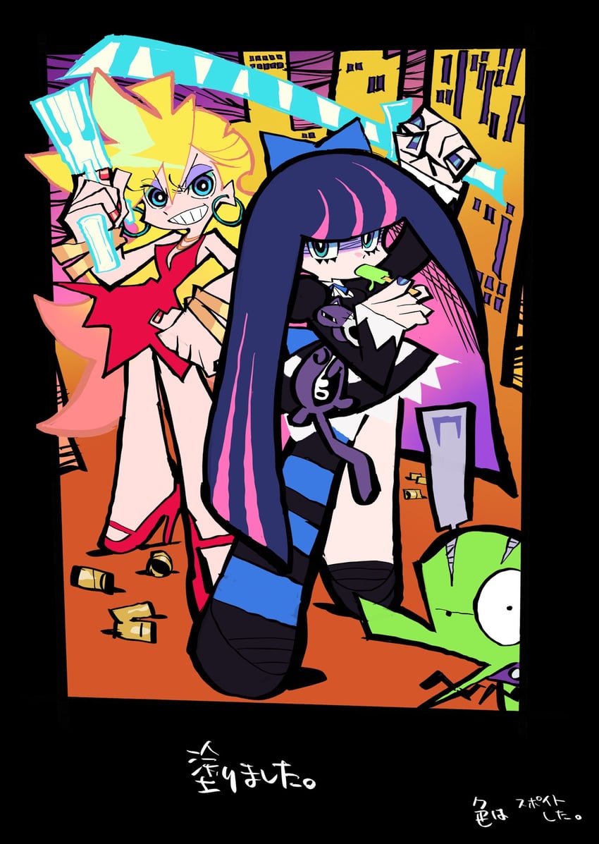 stocking, panty, honekoneko, and chuck (panty & stocking with garterbelt) drawn by kawiochi