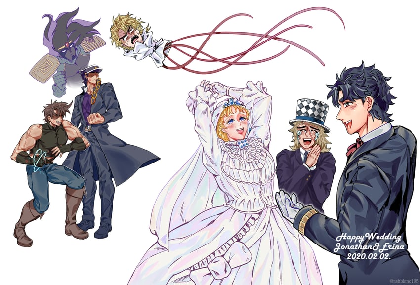 joseph joestar, kujo jotaro, dio brando, jonathan joestar, star platinum, and 2 more (jojo no kimyou na bouken and 3 more) drawn by ashblanc195