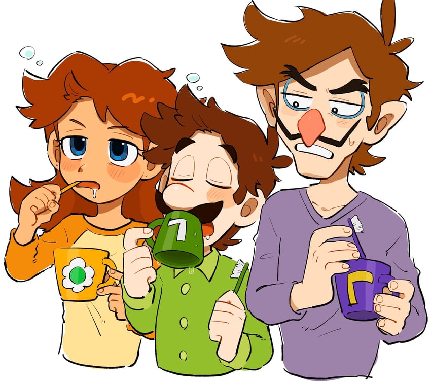 luigi, princess daisy, and waluigi (mario) drawn by mimimi_(mimimim9999)