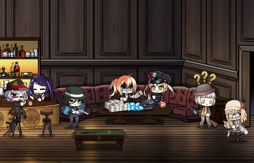 watson amelia, jill stingray, kalina, thompson, m870, and 3 more (hololive and 3 more) drawn by the_mad_mimic