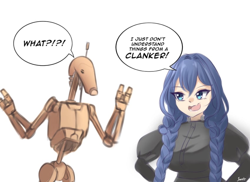 ouro kronii and b1 battle droid (hololive and 2 more) drawn by sussyjoe_08