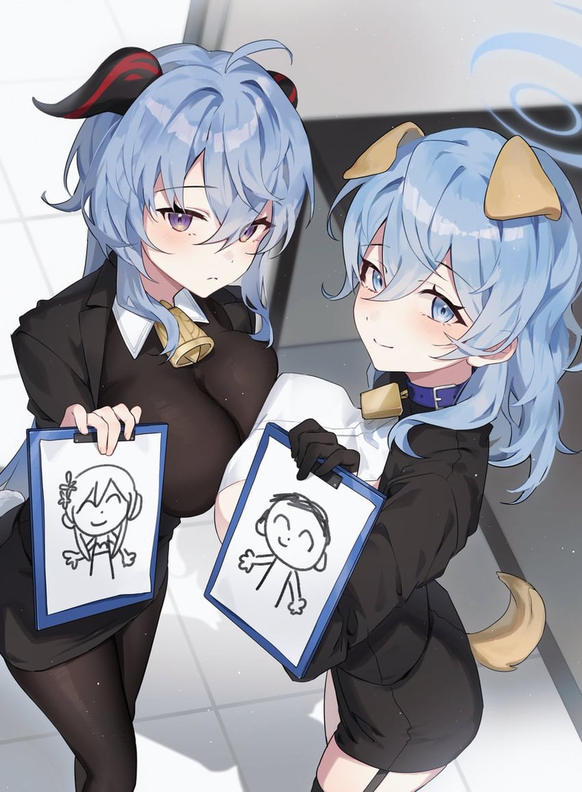 sensei, ganyu, lumine, doodle sensei, and ako (blue archive and 1 more) drawn by hyuji_0w0