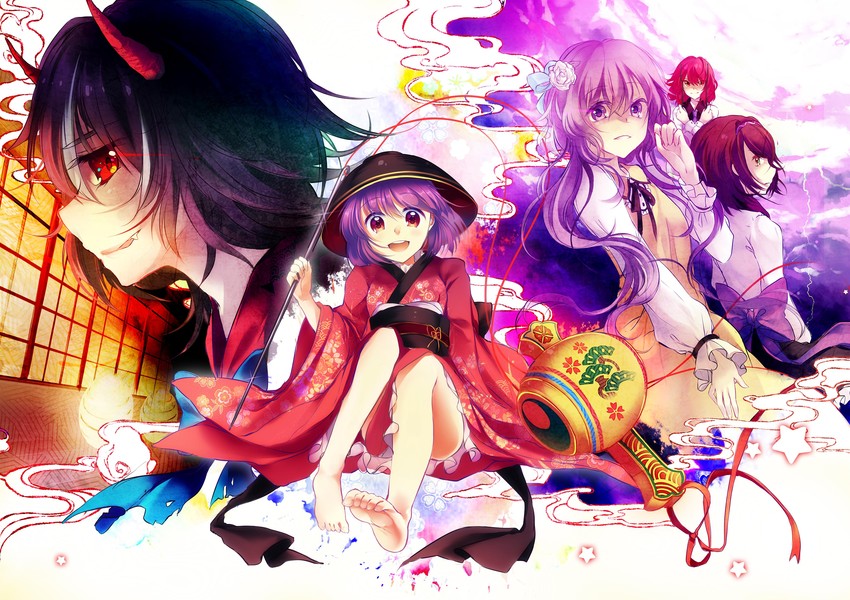 kijin seija, sukuna shinmyoumaru, horikawa raiko, tsukumo benben, and tsukumo yatsuhashi (touhou and 1 more) drawn by kirame_kirai