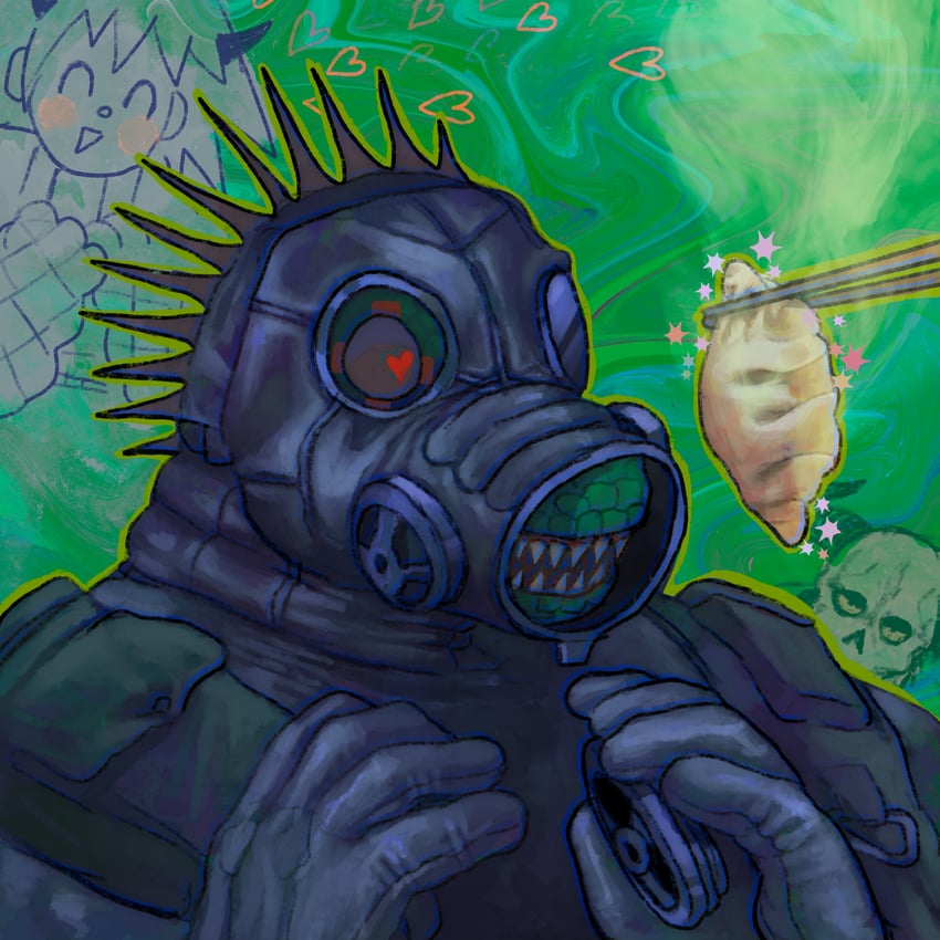 nikaidou, caiman, and chidaruma (dorohedoro) drawn by plastiboo