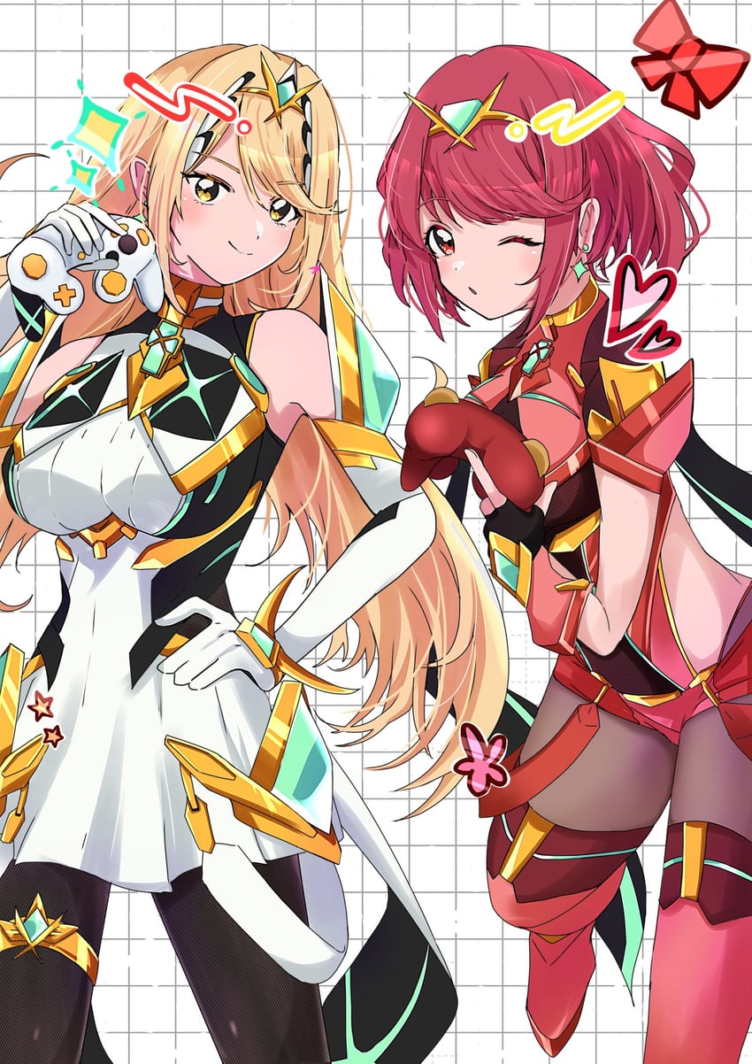 pyra and mythra (xenoblade chronicles and 2 more) drawn by cherubi_nbo