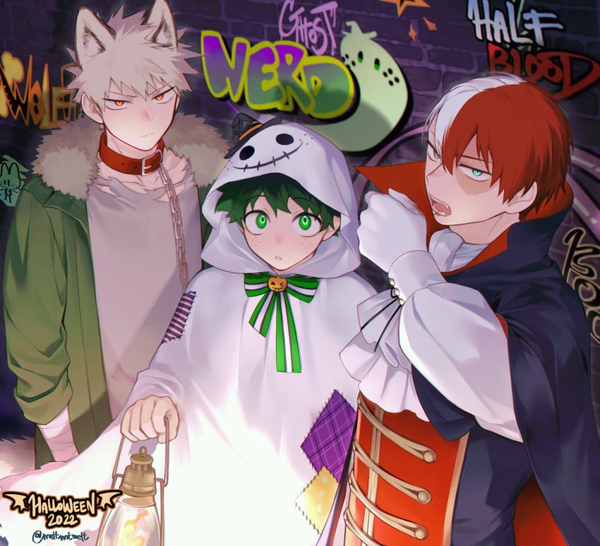 midoriya izuku, bakugou katsuki, and todoroki shoto (boku no hero academia) drawn by meltnotmelt