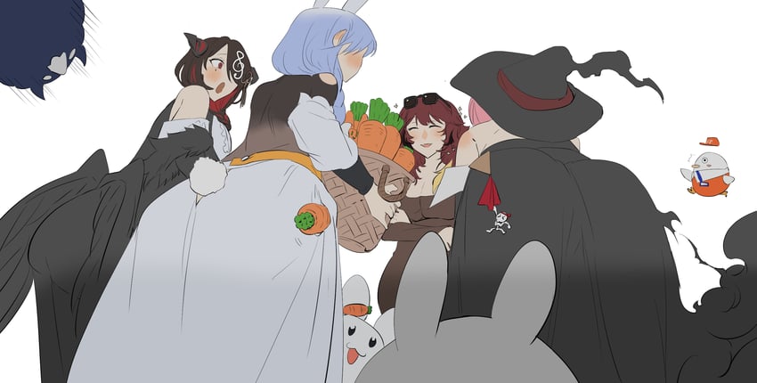 pekomama, pekomon, kfp employee, jailbird, mamarissa, and 2 more (hololive and 1 more) drawn by set7