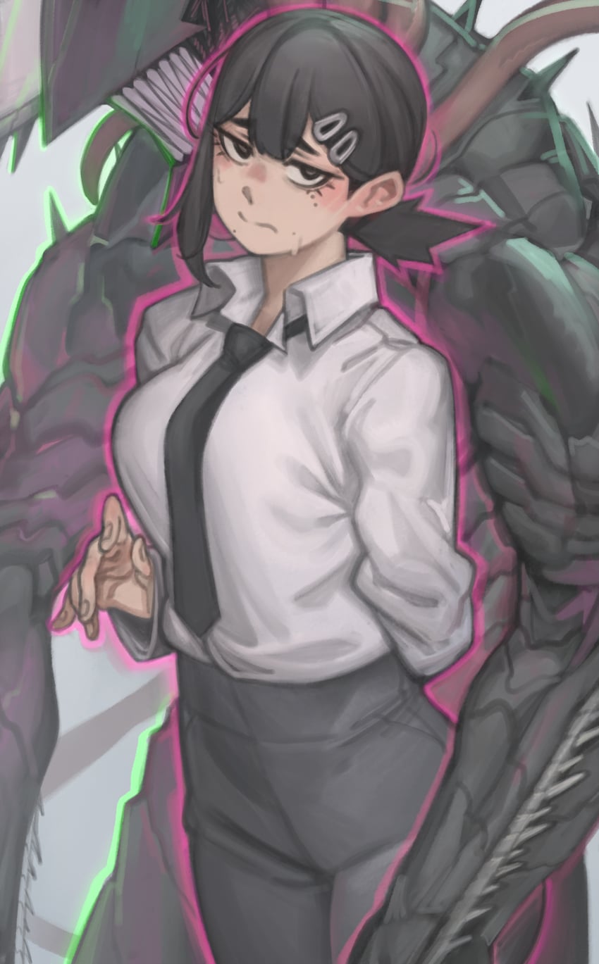higashiyama kobeni and chainsaw devil (chainsaw man) drawn by kelvin_hiu