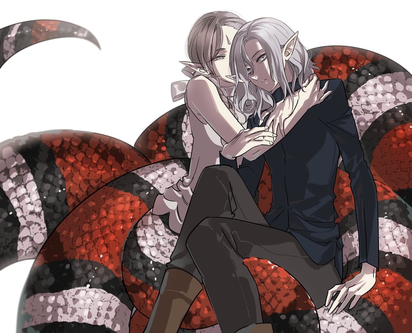 mithrun and braided ponytail lamia (dungeon meshi) drawn by oejikim