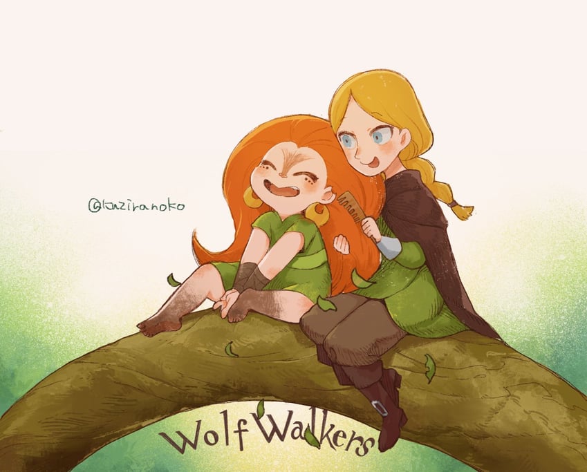 robyn goodfellowe and mebh og mactire (wolfwalkers) drawn by meme_(kuziranoko)