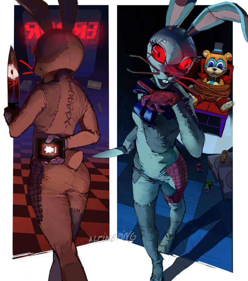 glamrock freddy and vanny (five nights at freddy's and 1 more) drawn by alpineping
