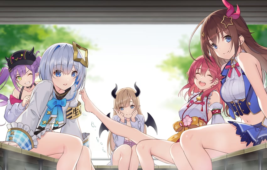 sakura miko, tokoyami towa, amane kanata, yuzuki choco, tokino sora, and 1 more (hololive) drawn by akanebi
