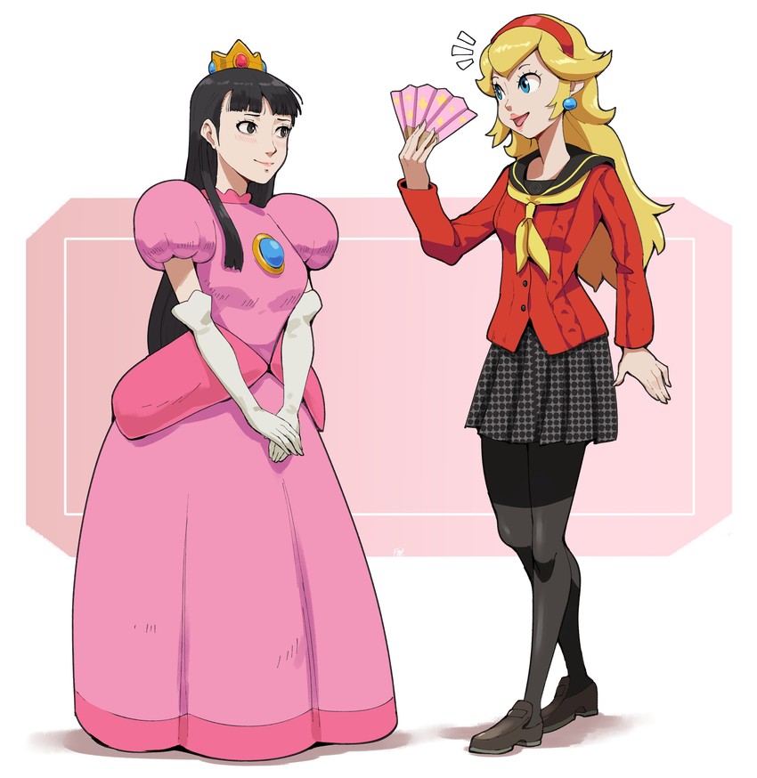 princess peach and amagi yukiko (persona and 2 more) drawn by francisco_mon