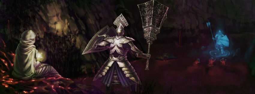 slayer of demons, garl vinland, and maiden astraea (demon's souls) drawn by pontako