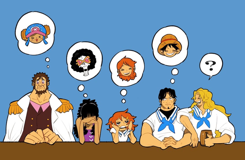 nami, monkey d. luffy, tony tony chopper, brook, elder marine brother, and 4 more (one piece and 1 more) drawn by mugiwarakuroko