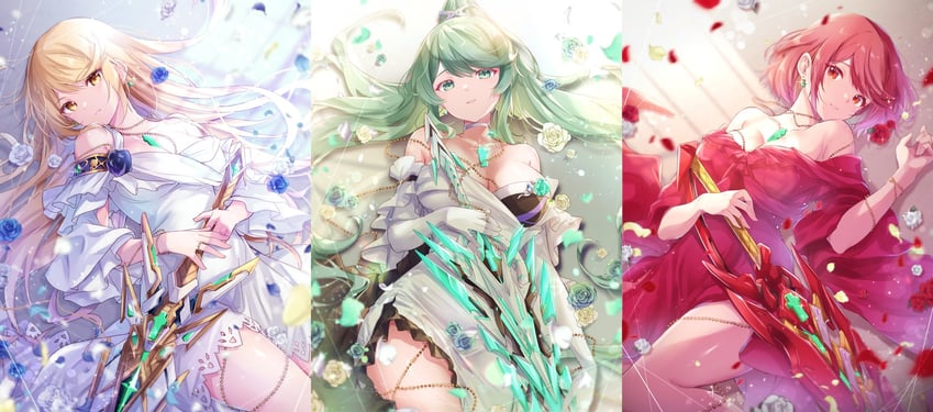 pyra, mythra, and pneuma (xenoblade chronicles and 1 more) drawn by ui_frara