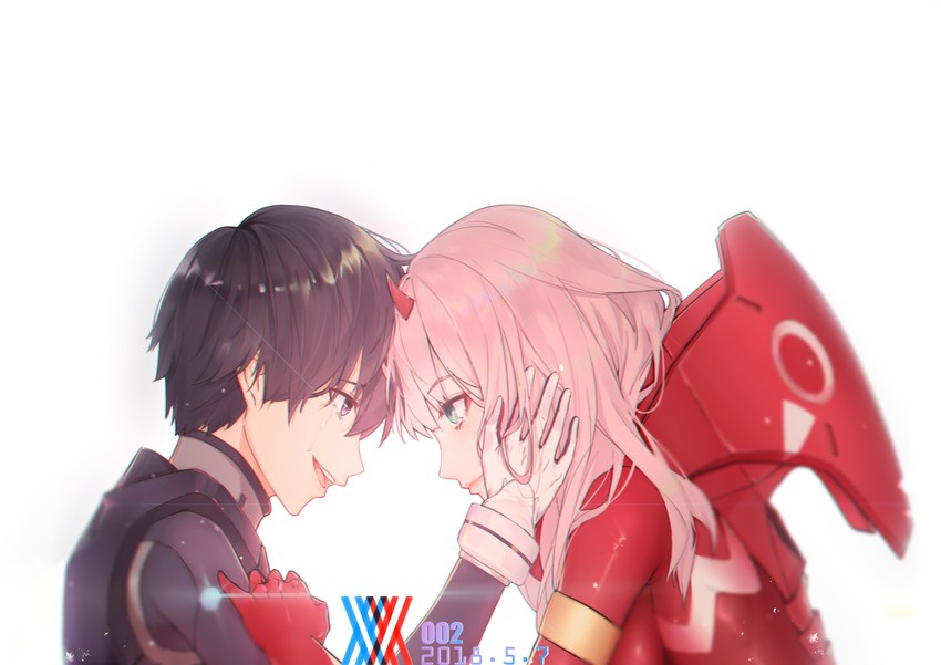 zero two and hiro (darling in the franxx) drawn by koi_han