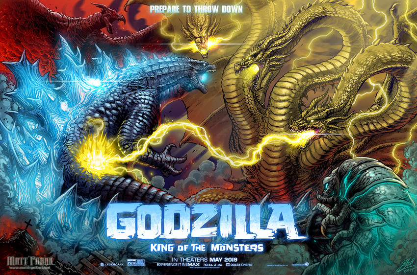 godzilla, king ghidorah, mothra, and rodan (monsterverse and 2 more) drawn by matt_frank