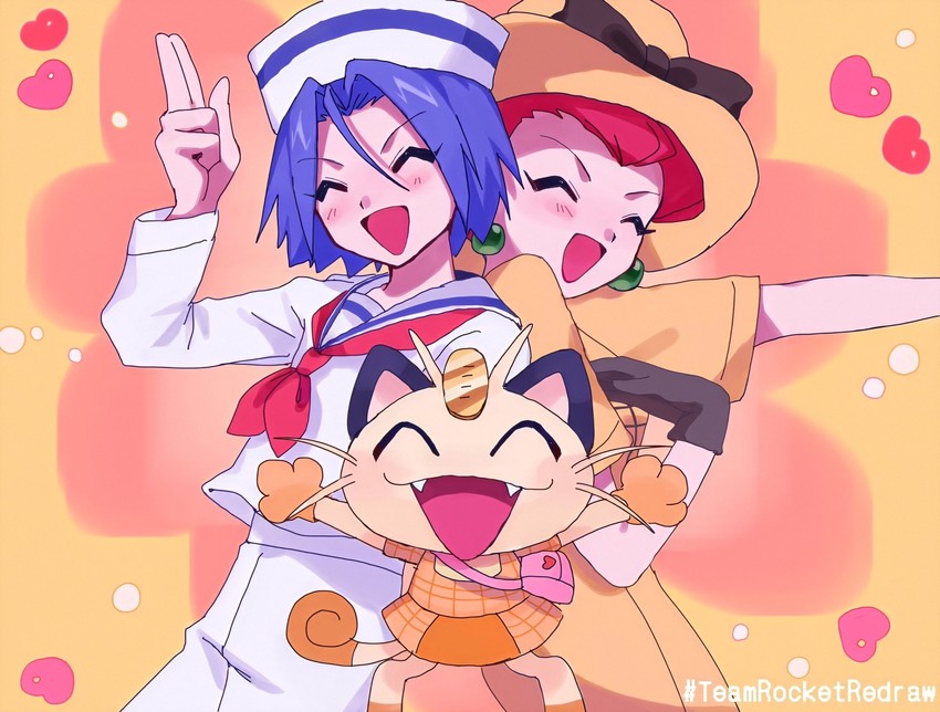 jessie, james, and meowth (pokemon) drawn by ameya_(okemu_ame)