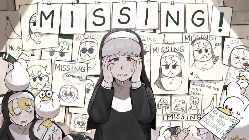 clumsy nun, froggy nun, spicy nun, and sheep nun (little nuns) drawn by diva_(hyxpk)
