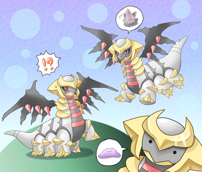 ditto, zorua, giratina, transformed ditto, and disguised zorua (pokemon) drawn by yamy_(iseki_no_kusamura)