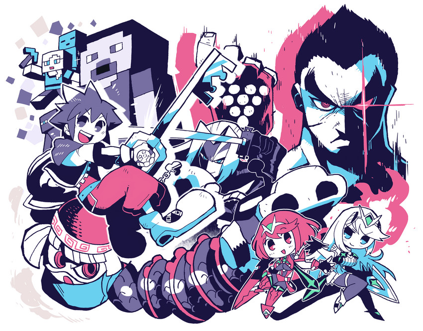 pyra, sephiroth, sora, mythra, mishima kazuya, and 5 more (final fantasy and 9 more) drawn by rariatto_(ganguri)