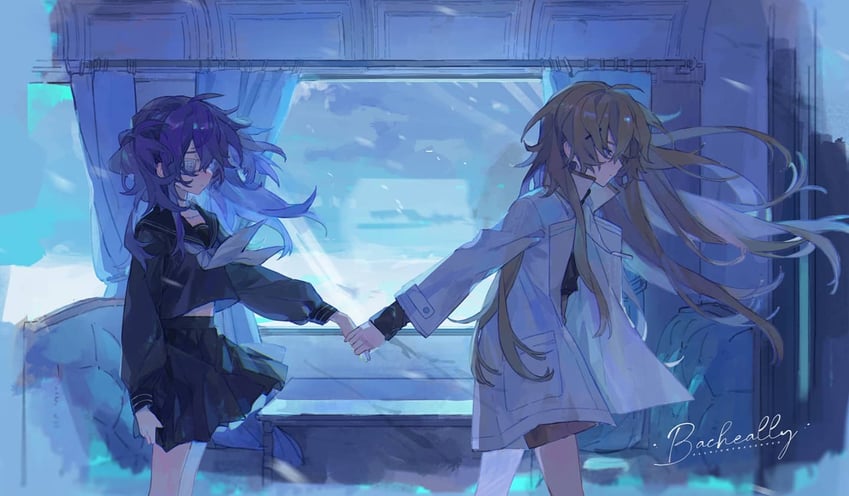 kawato washiha and aoi nozomi (original) drawn by bacheally