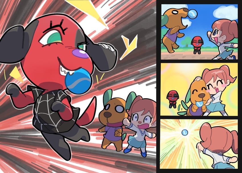 villager, cherry, and biskit (animal crossing) drawn by kopa_nishikida