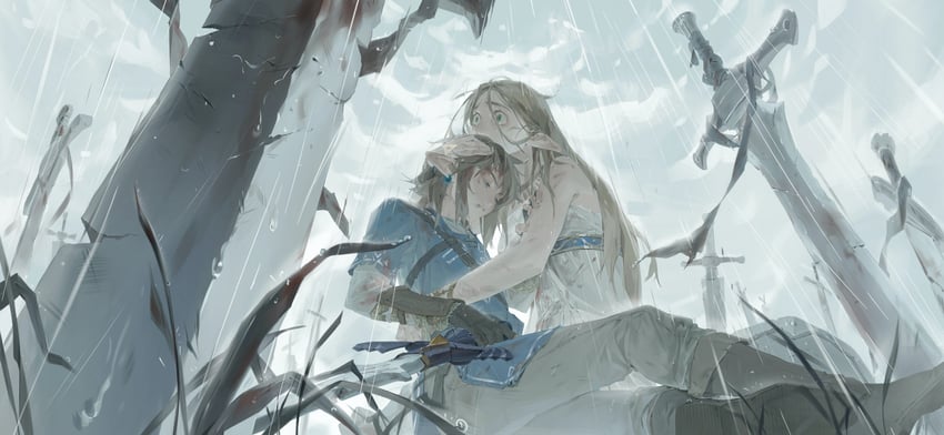 link and princess zelda (the legend of zelda and 1 more) drawn by beishan_qi