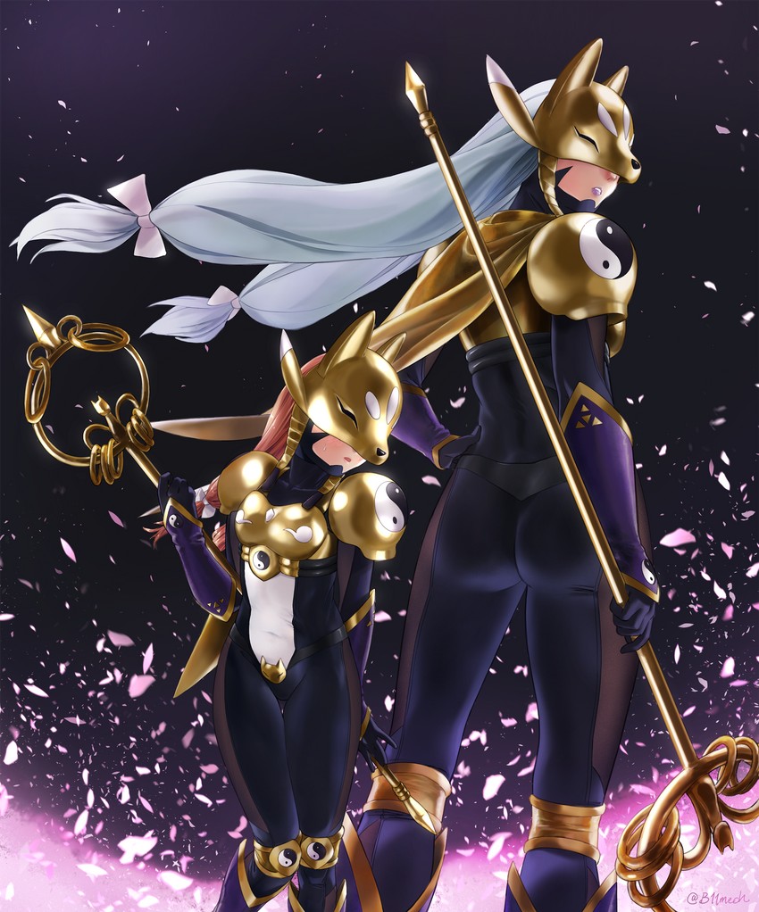 sakuyamon and makino ruki (digimon and 1 more) drawn by beleven