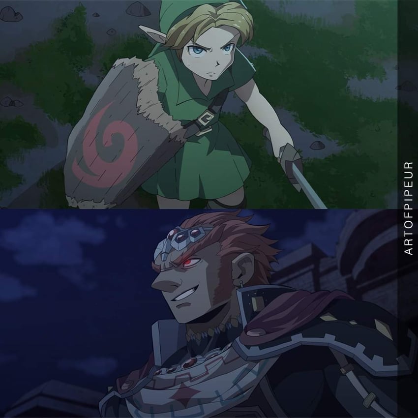 link, ganondorf, and young link (the legend of zelda and 1 more) drawn by felipe_uribe