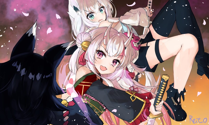 shirakami fubuki, ookami mio, and nakiri ayame (hololive and 1 more) drawn by reitou_mkn