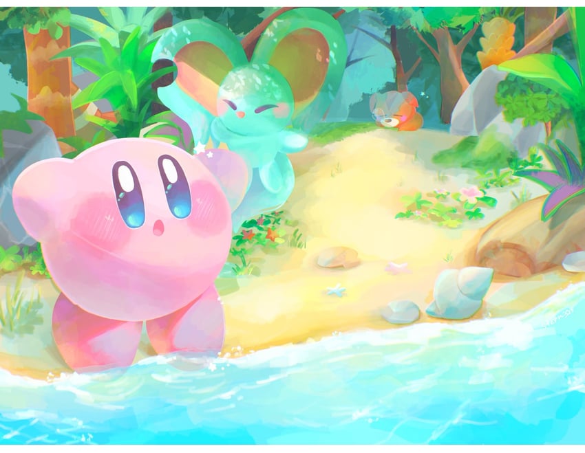 kirby, elfilin, and awoofy (kirby and 1 more) drawn by stern_(stern_dream)