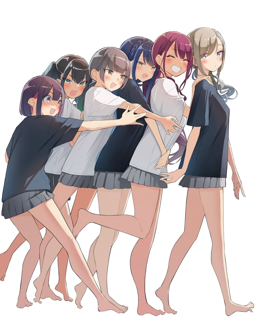 minase shizuku, yuutani yuu, suzukaze suzu, ruriha rura, mizutori atori, and 1 more (aitsu no kanojo and 1 more) drawn by nikumaru