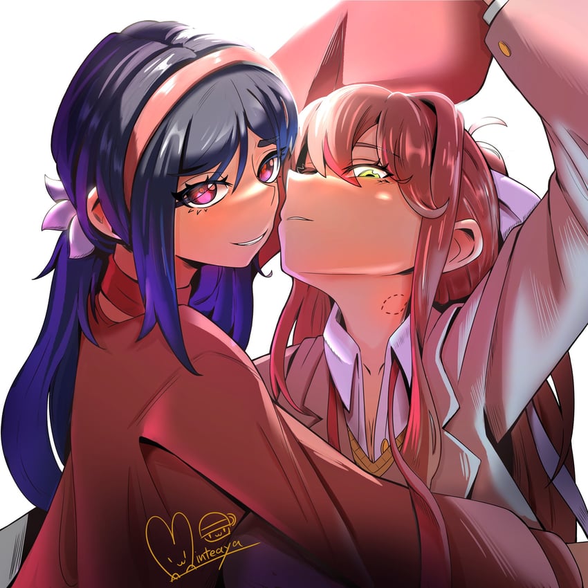 monika, mita, and crazy mita (doki doki literature club and 1 more) drawn by minteaya