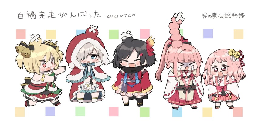 tamaki iroha, tamaki ui, isuzu ren, ayano rika, and natsu ryoko (mahou shoujo madoka magica and 1 more) drawn by mido_hakushaku