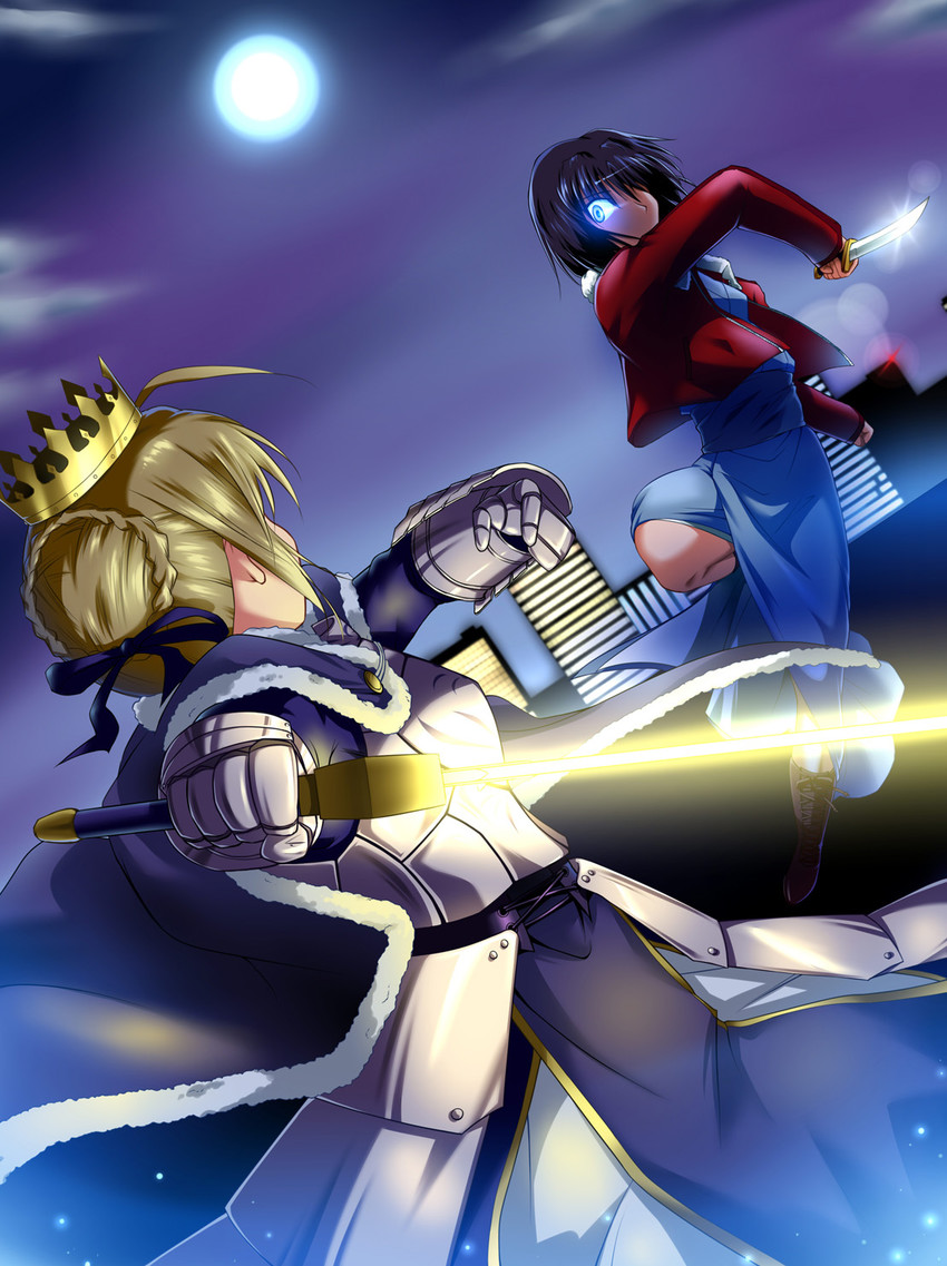 artoria pendragon, saber, and ryougi shiki (fate and 3 more) drawn by kouga_(hipporit)