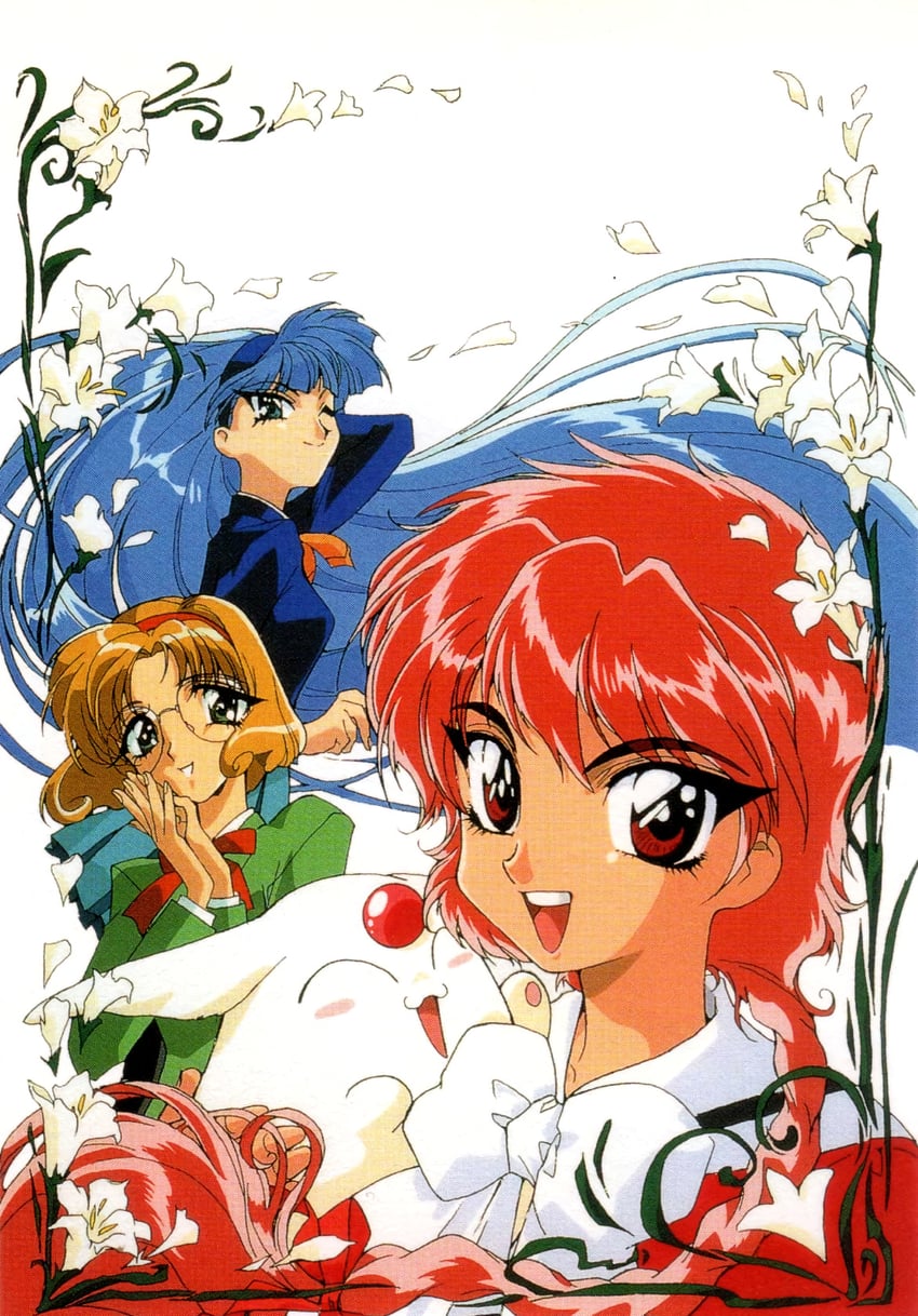 shidou hikaru, ryuuzaki umi, hououji fuu, and mokona (magic knight rayearth) drawn by ishida_atsuko
