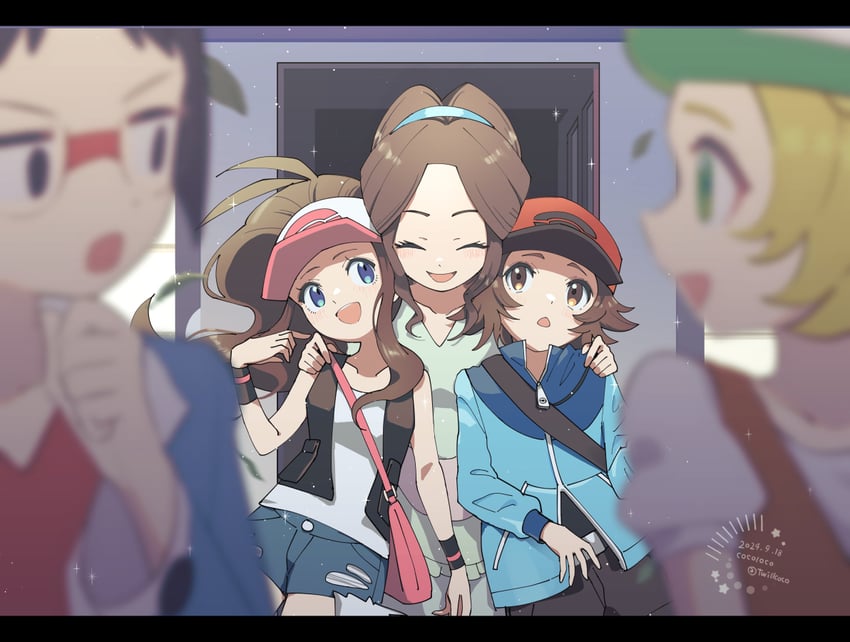 hilda, hilbert, bianca, cheren, and unova mother (pokemon and 1 more) drawn by cocoloco